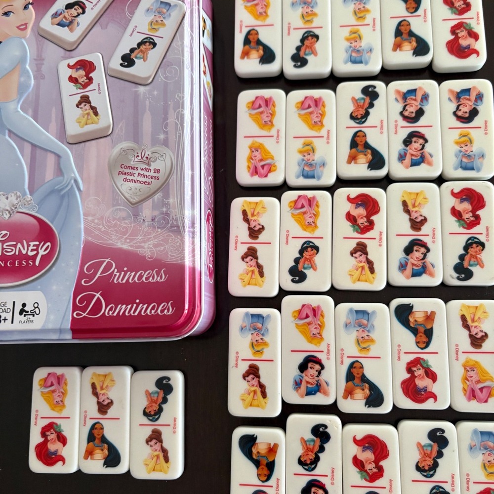 Disney Princess Dominoes 28 Piece Set Cardinal 69003 Pink Storage Tin 2009 Kids - Picture 15 of 15